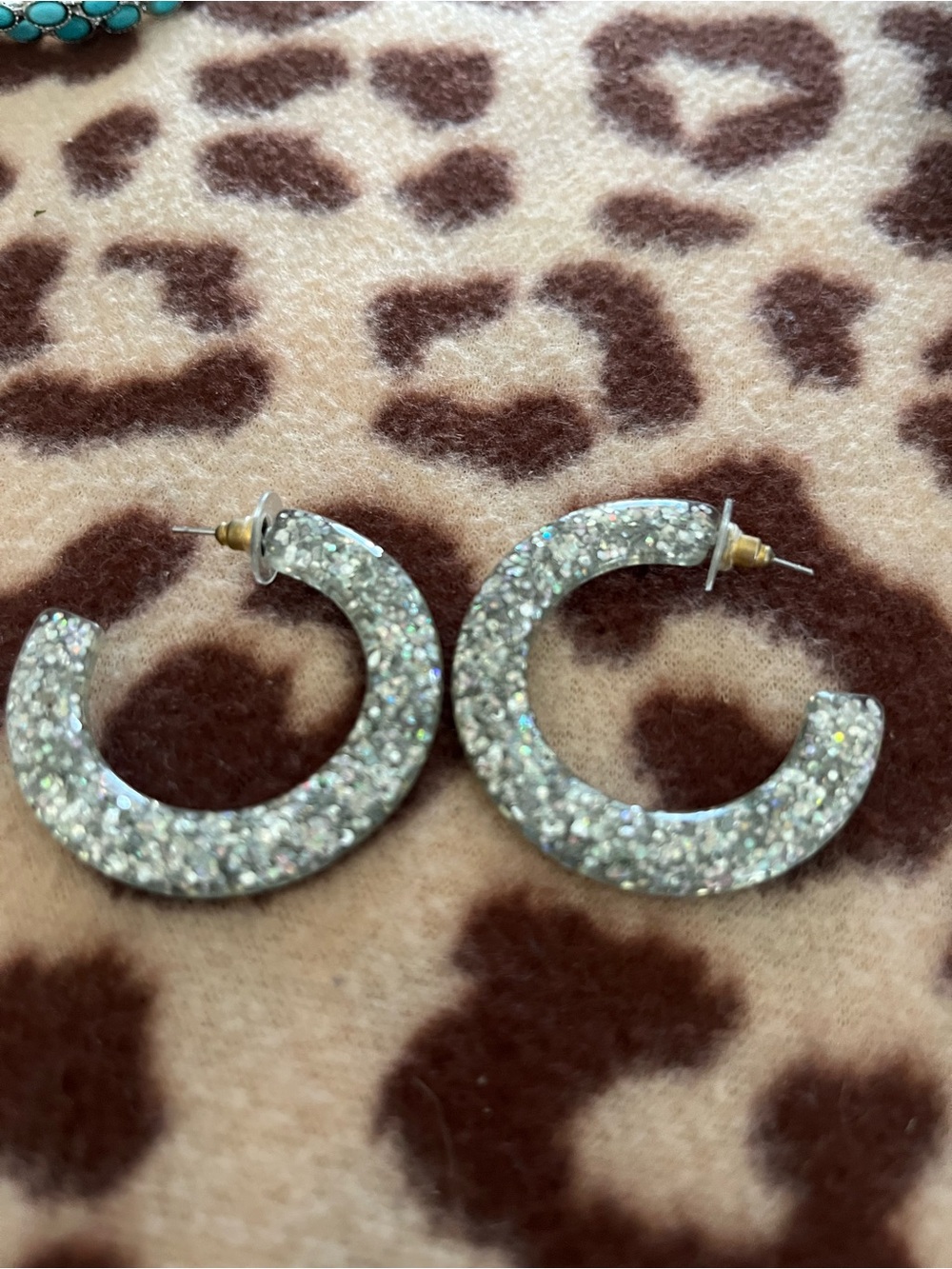 Silver Glitter Hoop Earrings for Women